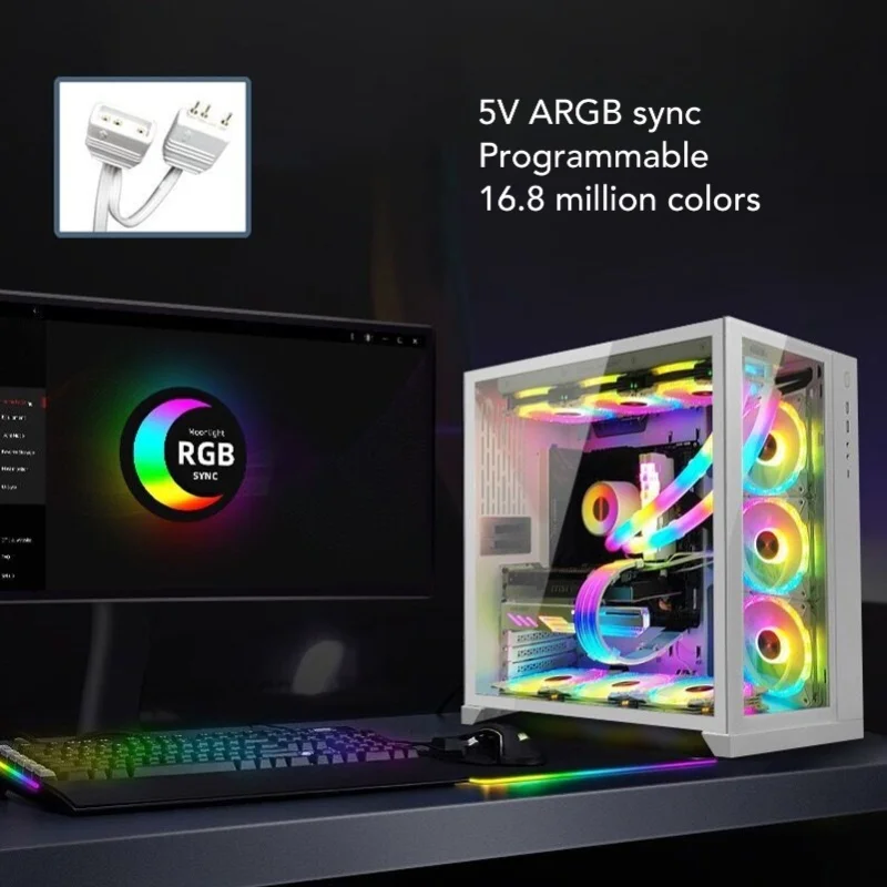 Manicotto del tubo ARGB da 2 pezzi per tubo di raffreddamento ad acqua in silicone programmabile panoramico a 360 gradi illuminazione soffusa sincronizzazione tubo del dispositivo di raffreddamento dell'acqua