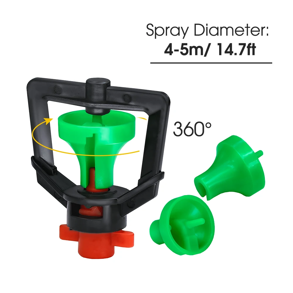 MUCIAKIE 5 SZTUK 360 ° Obrotowe Mikro Zraszacze Ogród Trawnik Cieplarnianych Podlewanie System Nawadniania Dysza Duże Zielone Koło 22 cm Stawka