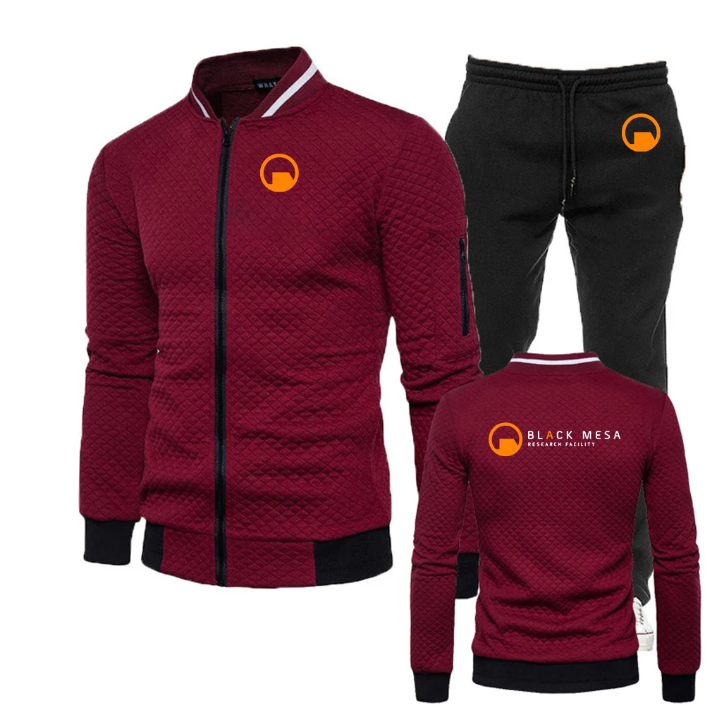 Black Mesa Research Facility New men's slim-fit suit - two-piece set - round-neck zipper jacket top + pants - casual view 5