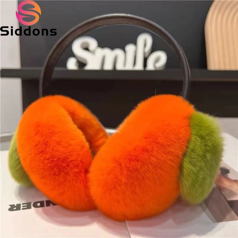 

Real Fur Ear-cap Winter Women Warm Natural Rex Rabbit Fur Earmuff Lady Fashion Fluffy Pompoms Genuine Rex Rabbit Fur Earlap