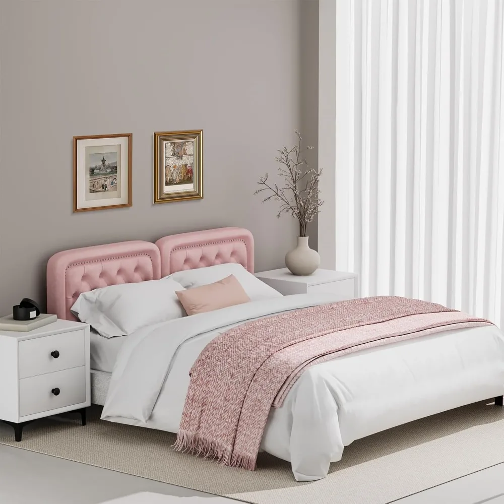 لوح رأسي منجد معنقدة بحجم كوين، ارتفاع قابل للتعديل، هيكل من الخشب الصلب، متين مع زخرفة رأس الأظافر، غرفة نوم أنيقة #3