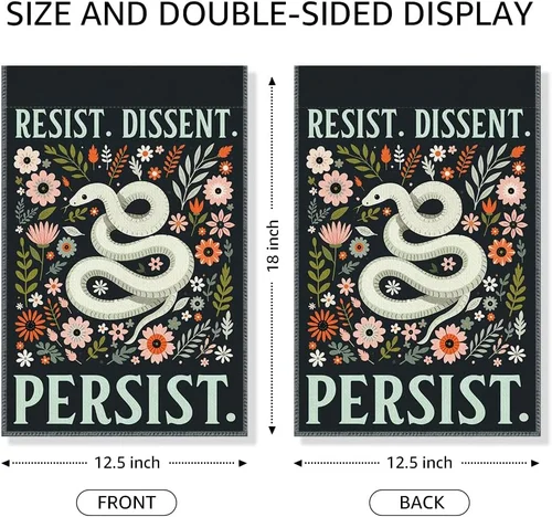 Resist Dissent Persist Garden Flag, Funny Snake Protest Signs for Outdoors, Equa OOV IIC