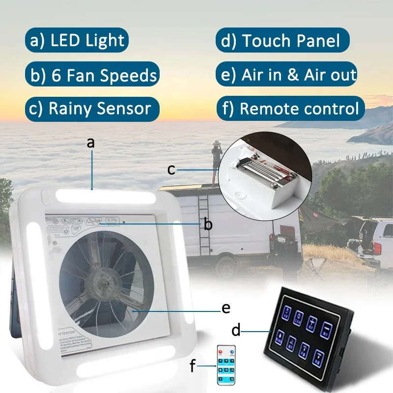 TYTXRVOEM High Quality RV Caravan 12V 16 Inch Roof Vent Fan With LED Light & Rainy Sensor RV Roof Vent Electric Ventilation Fan