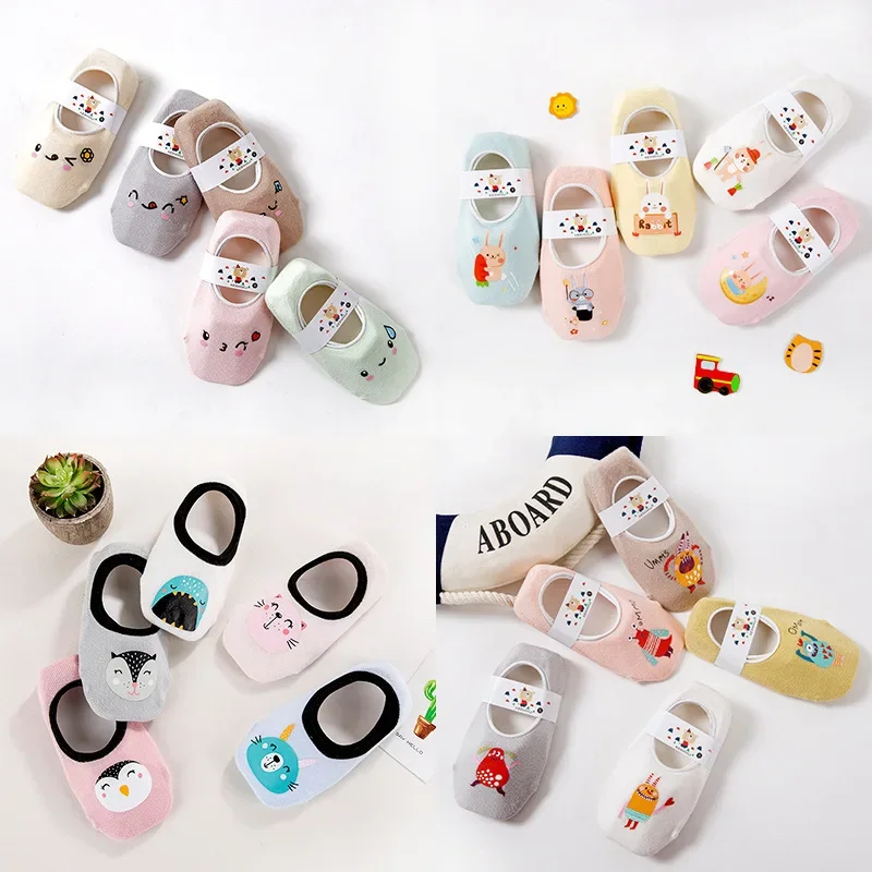 5 Pairs/lot 1 To 7 Years Cartoon Children Low Cut Floor Socks Girls Boys Toddler Summer Boat Antislip Silicone Socks Invisible