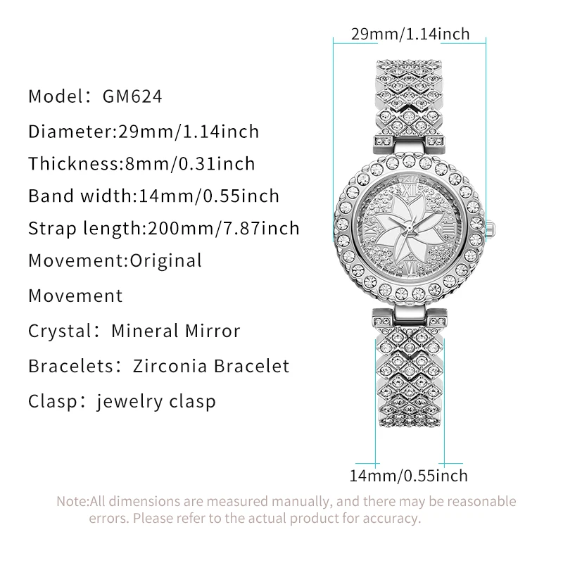 Women's Quartz Watch GEEMA GIRL Brand Waterproof Charming Fashion Dress Windmill Flower Dial Wristwatches Relogio Feminino 2024