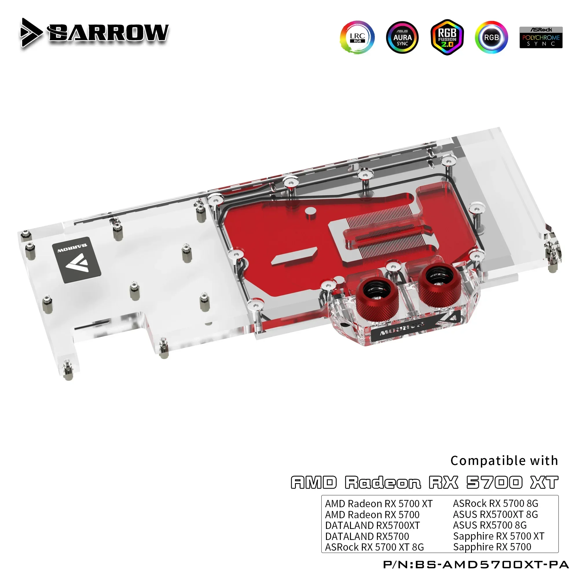 Barrow BS-AMD5700XT-PA, AMD 파운더 에디션용, 풀 커버 그래픽 카드, 수냉 블록, Radeon RX5700XT, RX5700