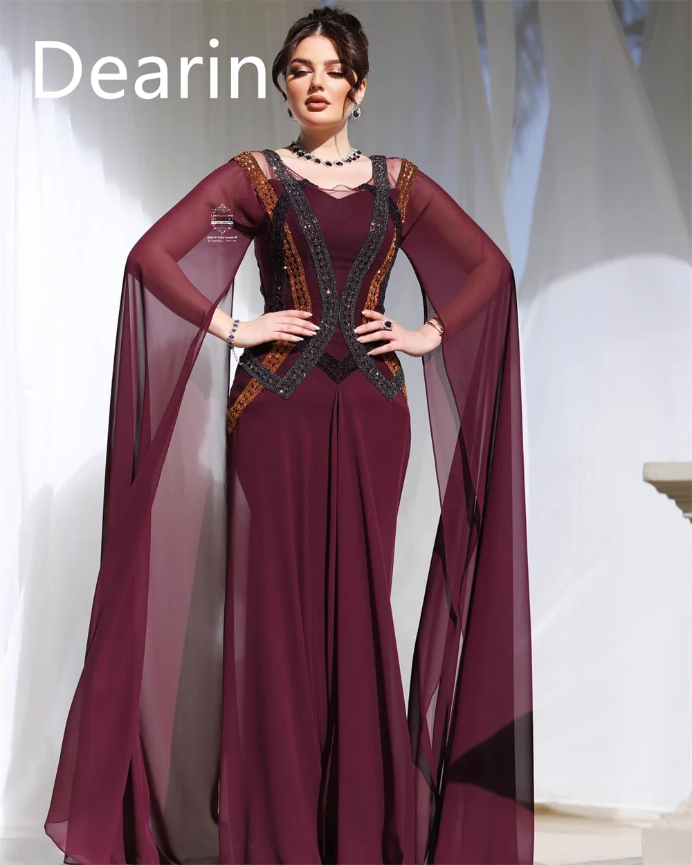 Disesuaikan gaun malam Prom wanita Dearin permata A-line rok panjang Lantai Tulle Bespoke gaun acara gaun Formal