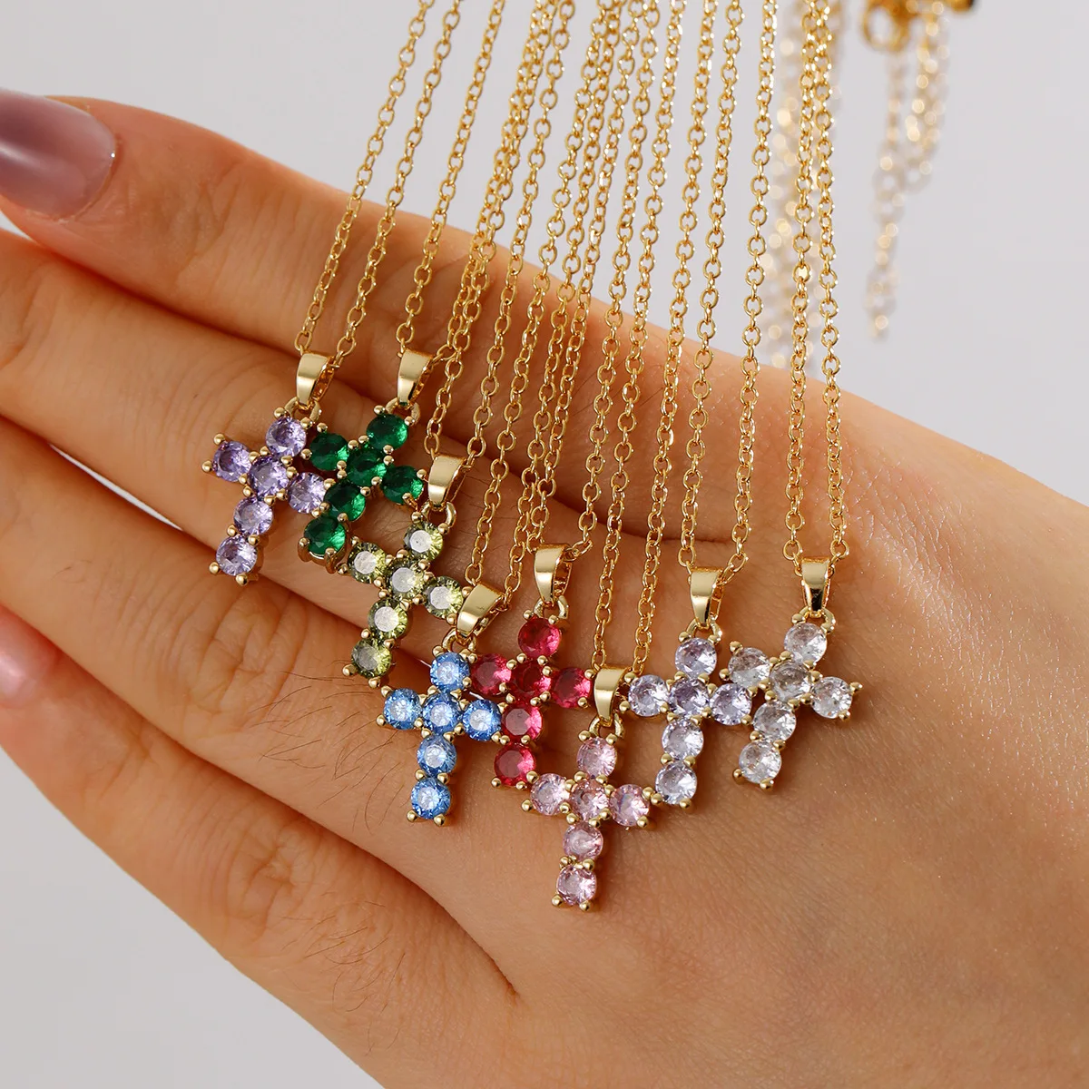 Birthday Gift Personalized Birthstone Cross Necklace Minimalist Cross Necklace Women