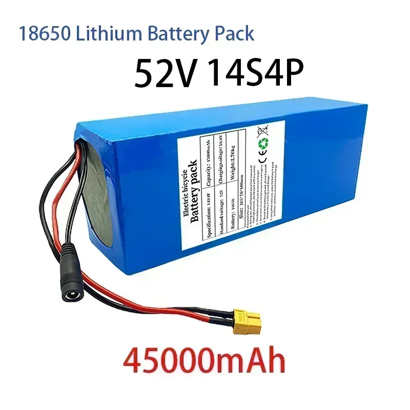 NEW 52V 14S4P 45000mah 18650 2000W Lithium Battery for Balance Car, Bike, Scooter, Tricycle (with Bms 58.8V Charger)