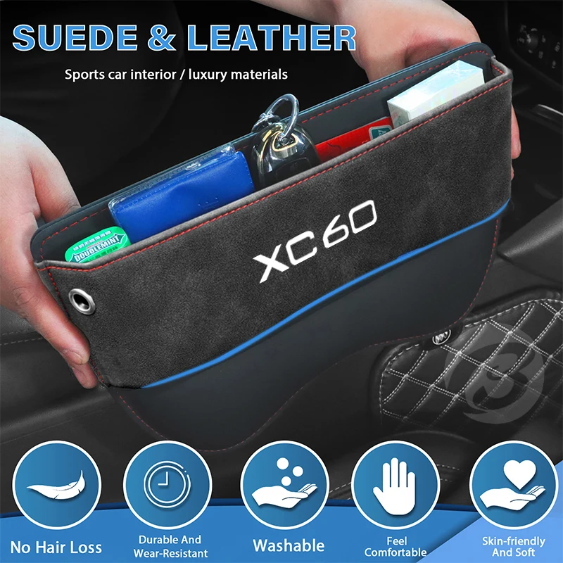 Suede Seat Side Storage Pocket for Volvo XC60 Car Front Seat Gap Filler Organizer Box Stowing Tidy Interior Accessories