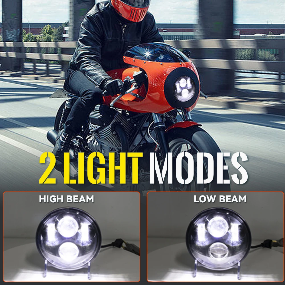 Faro delantero LED para motocicleta, luz de 3/4 pulgadas, Halo blanco, Ojos de Ángel DRL, para Dyna Sportster Softail, 5, 5,75\