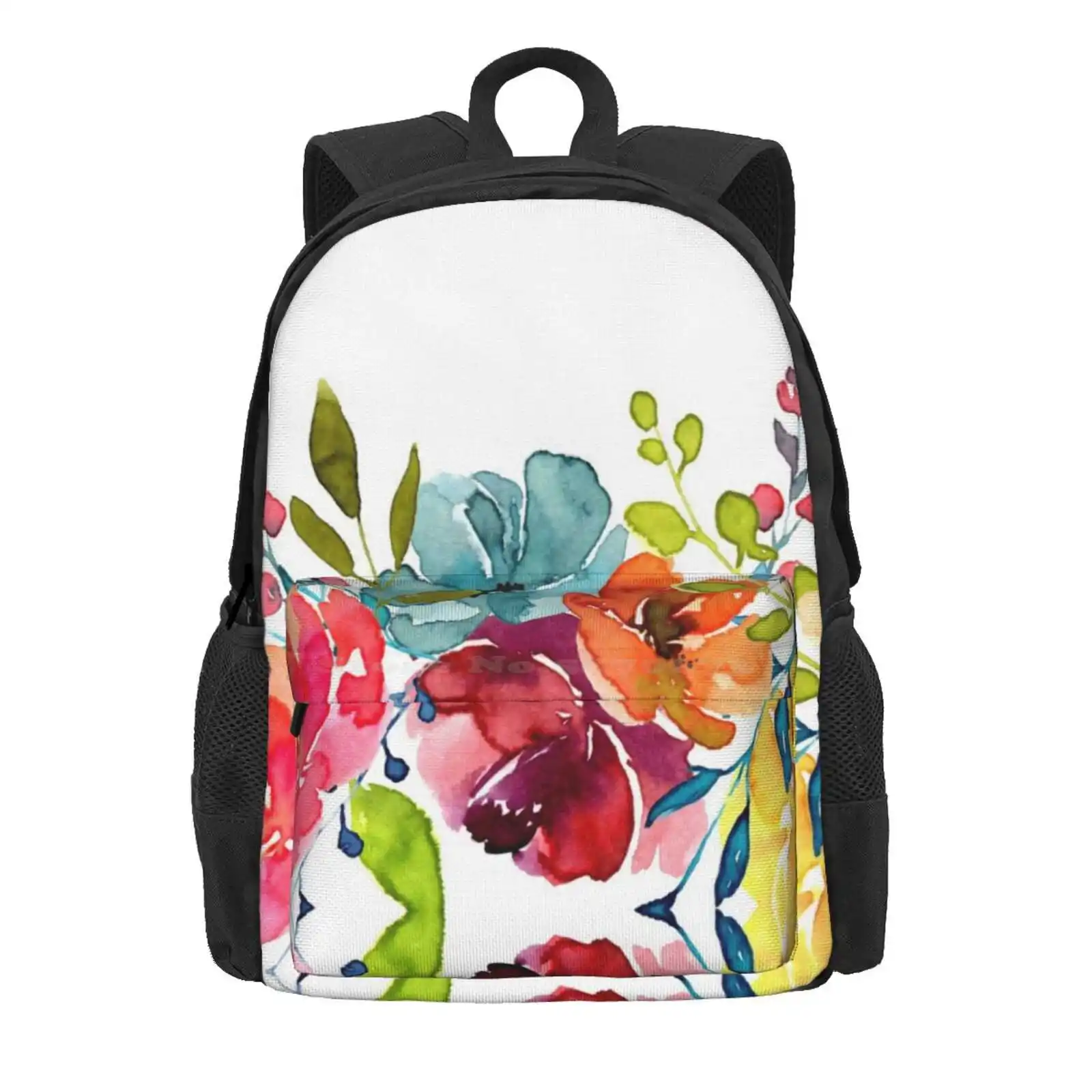 Bright Flowers Summer Watercolor Peonies Hot Sale Schoolbag Backpack Fashion Bags Colorful Flowers Peonies Floral Bright