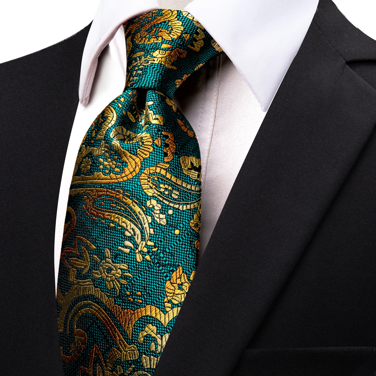 High Quailty Green&Gold Floral Silk Men Tie Luxury Wedding Office Business Necktie for Man Decoration Free Shipping Holiday Gift