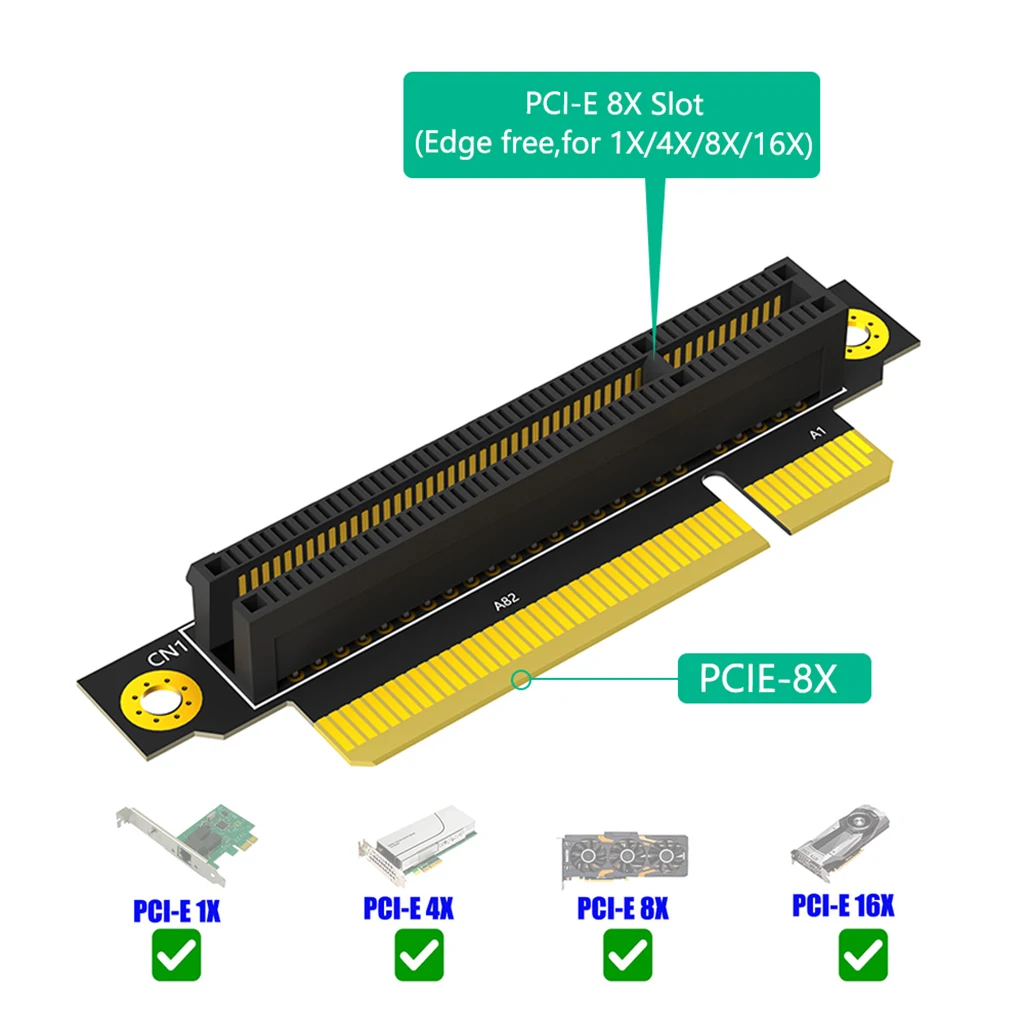 20mm/32mm PCIE X1 X4 X8 90 Degree Reverse Male to Female Riser Card PCI Express Converter Adapter Riser Board for 1U / 2U Server