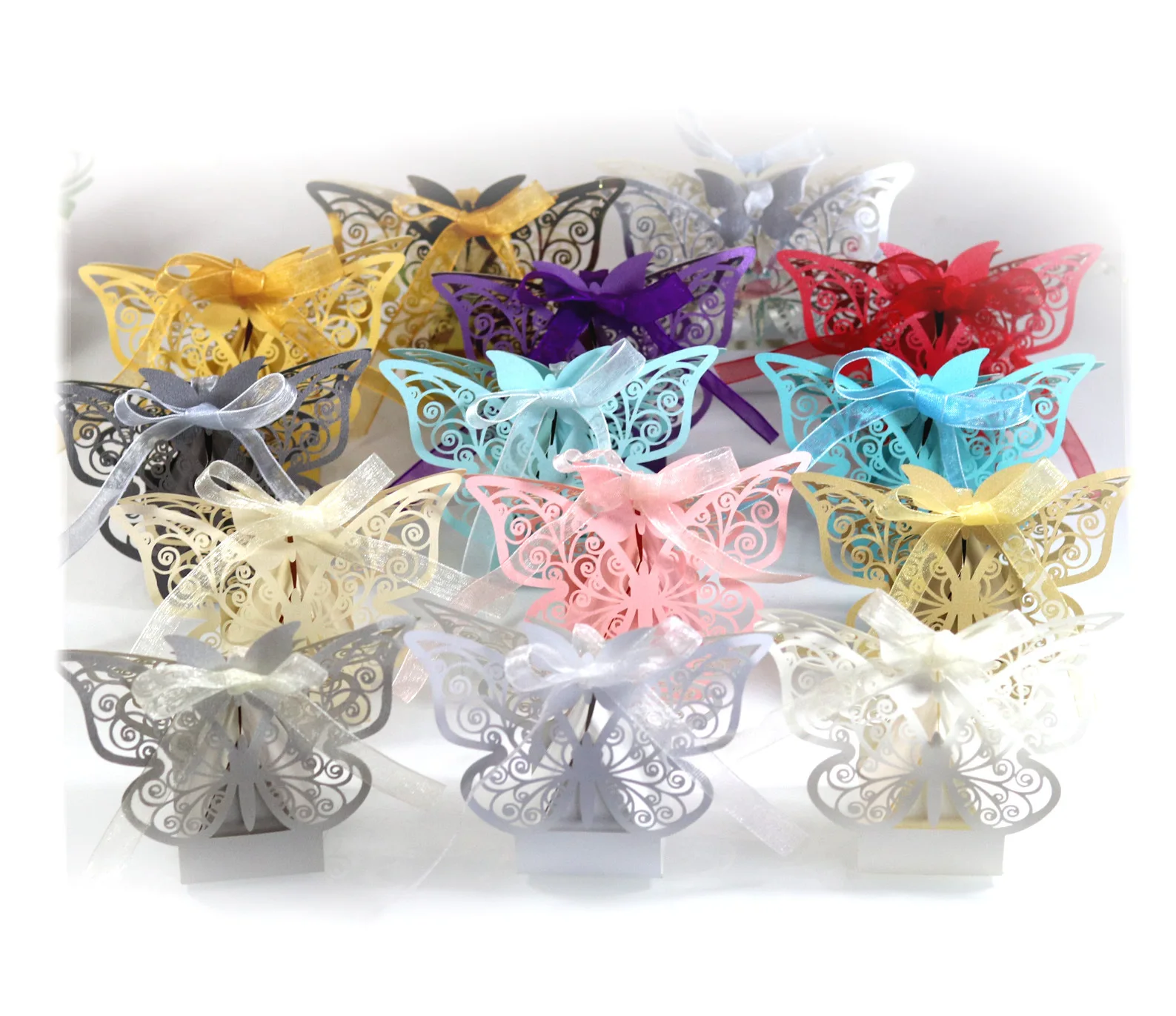 

Butterfly Laser Cut Hollow Carriage Favors Gifts Box, Candy Boxes with Ribbon, Baby Shower, Wedding Party Supplies, 50Pcs Lot