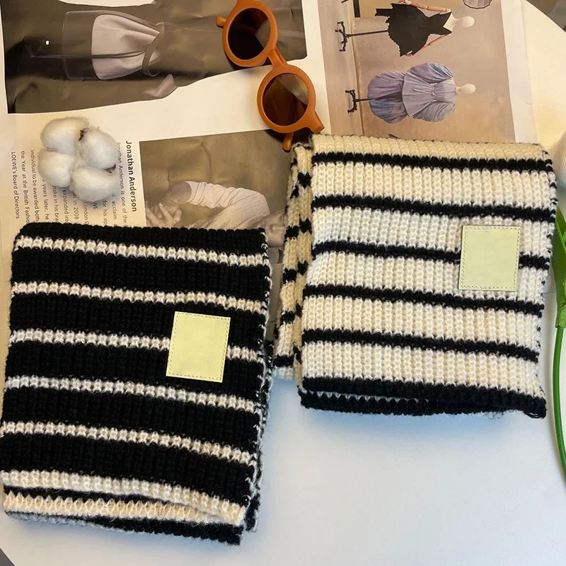 الشتاء شريط الطفل وشاح الكورية الدافئة محبوك منديل للأطفال بنين بنات كلاسيكي أسود أبيض شريط الأطفال الرقبة الأوشحة
