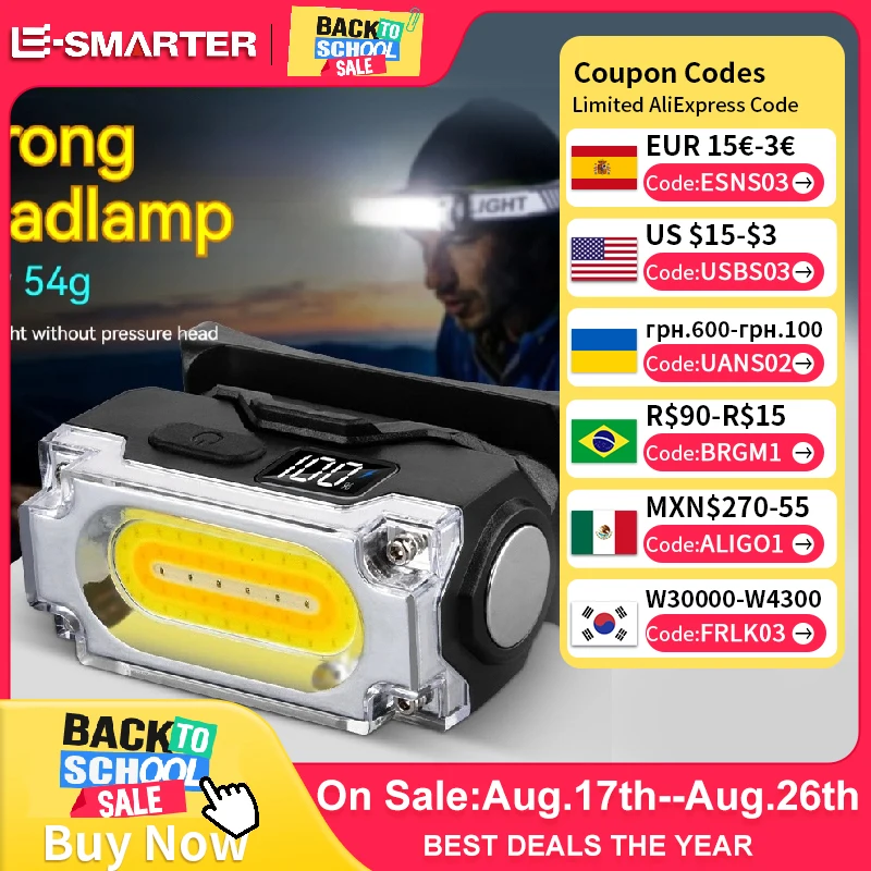 Farol magnético super brilhante com 3 fontes de luz, lâmpada com clipe para chapéu, caminhadas ao ar livre, acampamento, trabalho, luz montada na cabeça com display digital