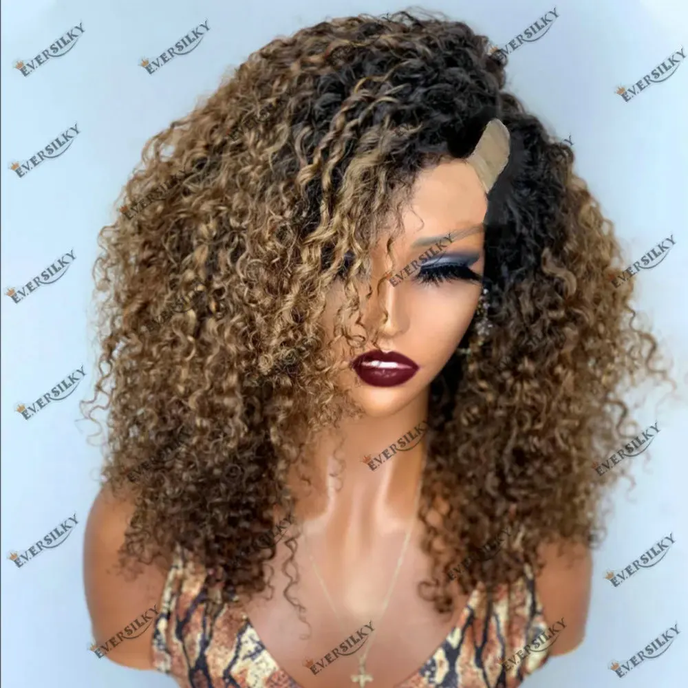 Ombre Blonde Middle Right Left U Part Wig Human Hair Wig Kinky Curly Virgin Brazilian Remy Hair Glueless V Part Wig Human Hair