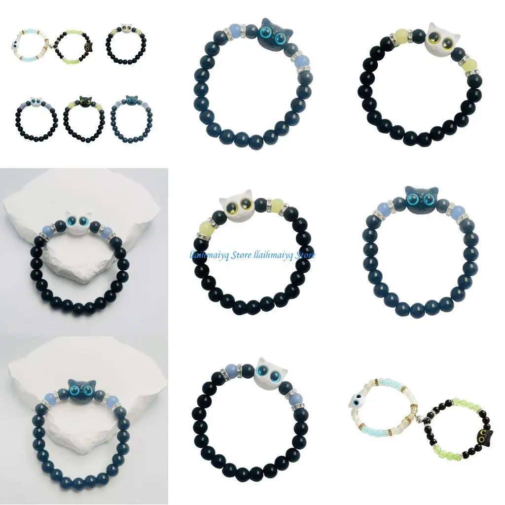 

573B Matching Heart Bangle Glowing In Dark Feature Resin Kitten Bracelet With/without Closure For Women Friend