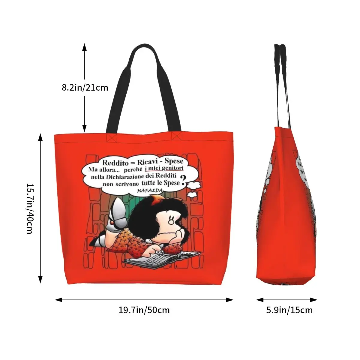 Funny Print Quino Comic Cartoon Mafalda Shopping Tote Bag Washable Canvas Shopper Shoulder Handbag