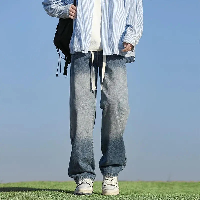 

Men's Spring And Autumn High Street Jeans Four Seasons Workwear Casual Pants Gradient Loose Straight Leg Wide Leg Floor Pants