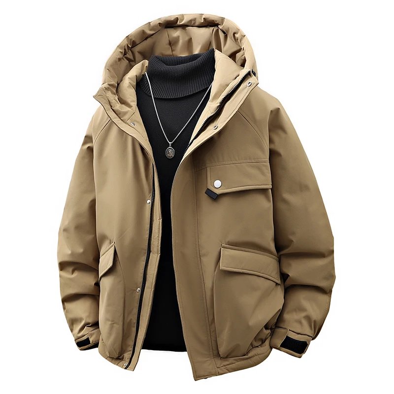 

Молодежная уличная куртка-пуховик с капюшоном в стиле рабочей одежды, мужская, 2025, модная, белая, зимняя, нейтральная верхняя одежда