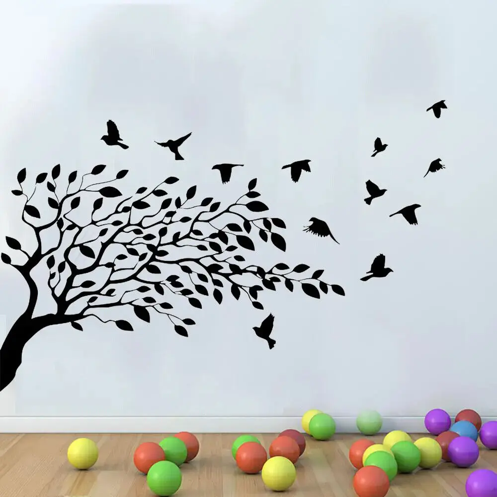 Tree Wall Sticker Birds Vinyl Home Decor for Living Room Bedroom Interior Design Decals Removable Murals Transfer Film