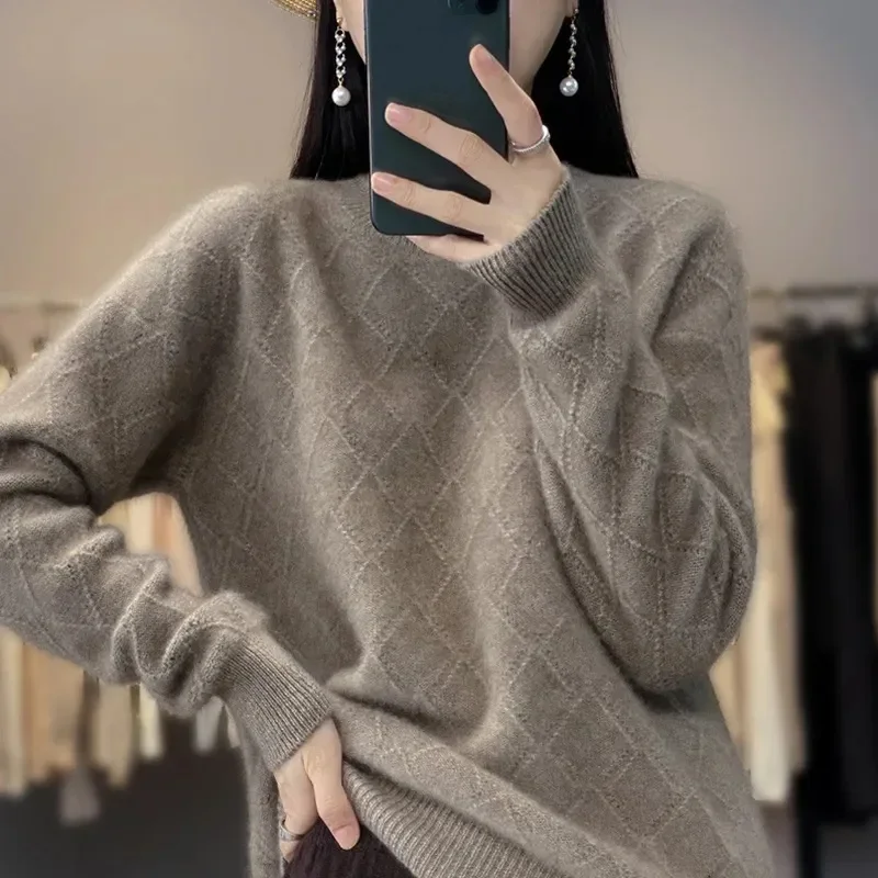 2024 Autumn Winter Fashion Women Knitted Sweaters Basic Solid Pullovers Korean Knitted Slim-fit Female Long Sleeve Tops Sweater