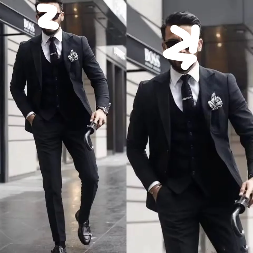 

Boss Men Suits for Wedding Lapel Gentle Groom Wear Slim Fit Groomsmen Wedding Tuxedos 3 Piece Jacket Pants Vest Best Man Blazer