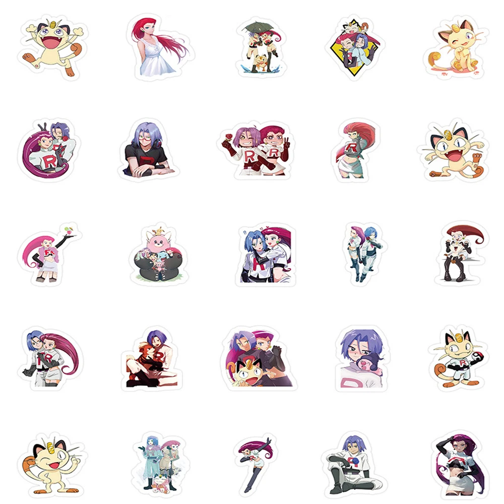 10/30/50pcs Anime Pokemon Funny Rocket Team Cartoon Stickers Decals DIY Scrapbook Laptop Phone Car Cute Graffiti Kid Sticker Toy