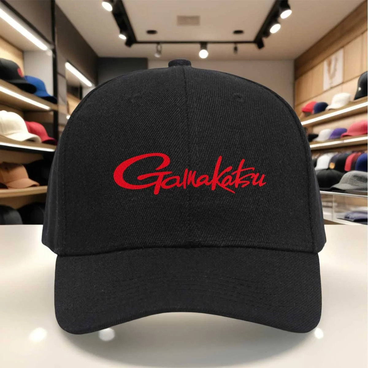 Red Calligraphy Style Gamakatsu Logo Baseball Cap, Adjustable Size, Casual Outdoor Fishing Hat, Breathable Soft Cap