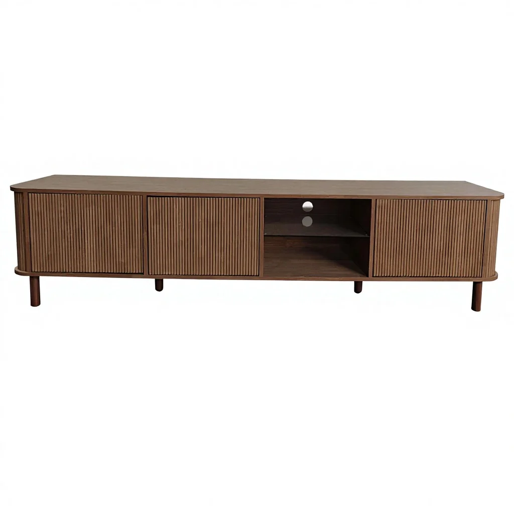 xx-Modern Wooden TV Cabinet with Fluted Doors One Rack Contemporary Living Room Bedroom Home Furniture with Storage Features^
