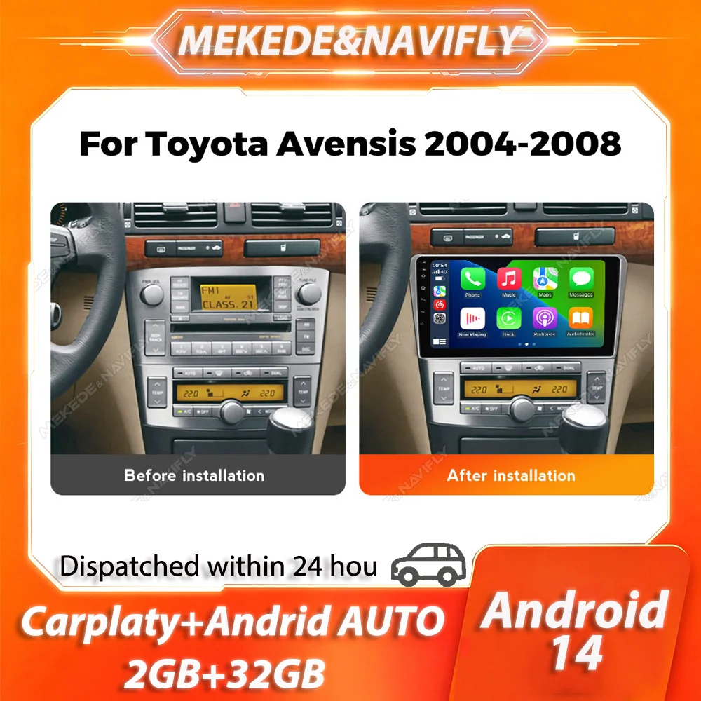 

MEKEDE 2 Din Carplay For Toyota Avensis T25 2002-2008 Android 14 Car Radio GPS BT autoradio Stereo Intelligent Car audio system