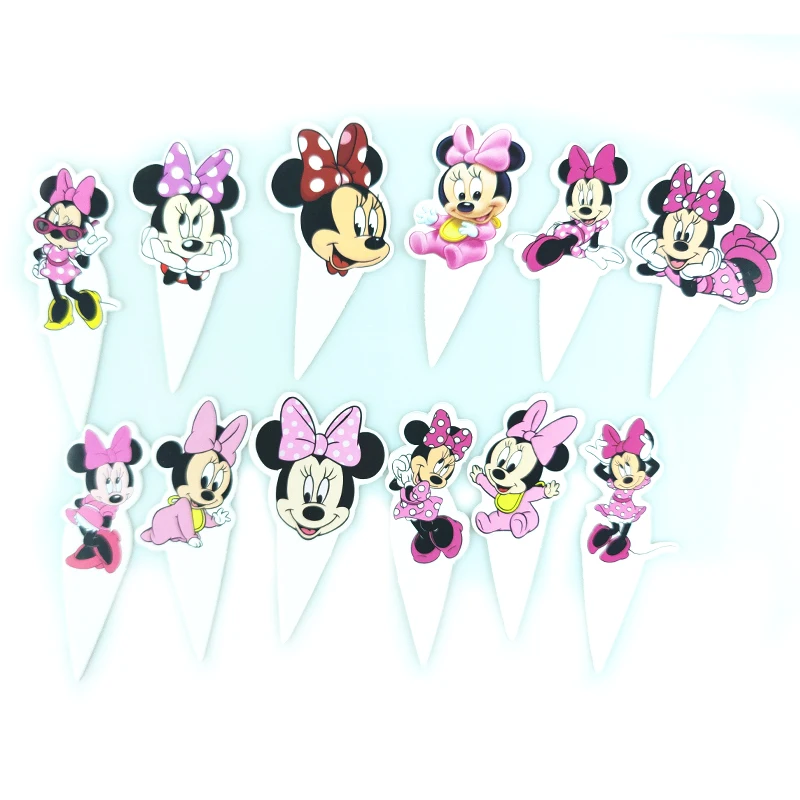 24pcs/lot Kids Favors Mickey Mouse Theme Happy Birthday Events Party Cake Toppers Decorations Baby Shower Baking Cupcakes Picks