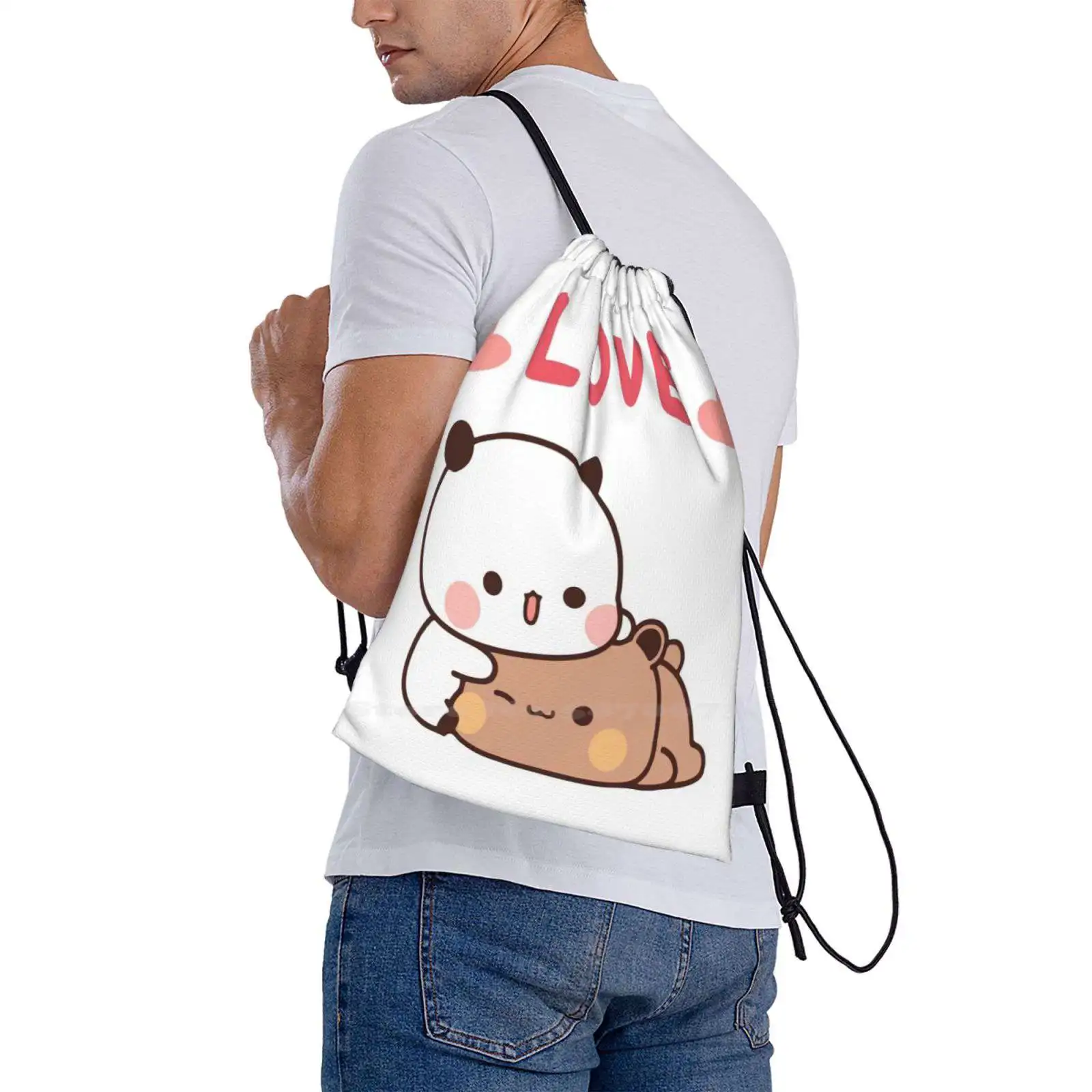 Hugs Love , Panda Bear Bag Backpack For Men Women Girls Teenage Bubu Dudu Bubu And Dudu Cuddle Animals Funny Baby Bears Baby