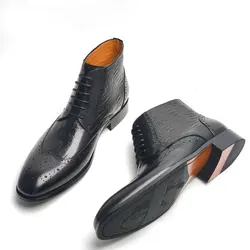 Luxury Business Boots For Men Comfortable Lace Up Top Cow Leather Handmade Retro Printing Shoes Fast Delivery Black Fashion Boot