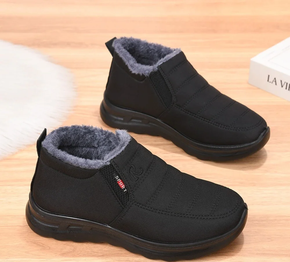 Damen-Winterstiefel zum einfachen Anziehen, wasserdicht, mit dickem Fleece-Futter, rutschfest, warm, knöchelhohe Stiefeletten, ideal für ältere Damen, Mütter, zum Spazierengehen im Freien. – Detail 2