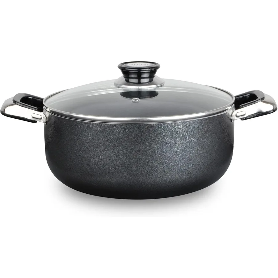 

13-литровый кастрюля с антипригарным покрытием, крышкой из закаленного стекла и ручками для переноски для плетения, кипячения, тушения, многоцелевого алюминиевого Dut