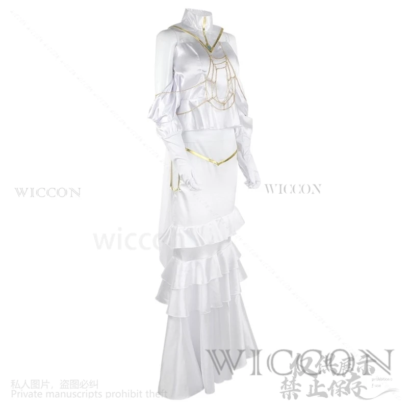 Anime Overlord Cosplay Albedo Costume Halloween Christmas Women Girls White Dress Sexy Lolita Horn Long Wigs Roleplay For Party