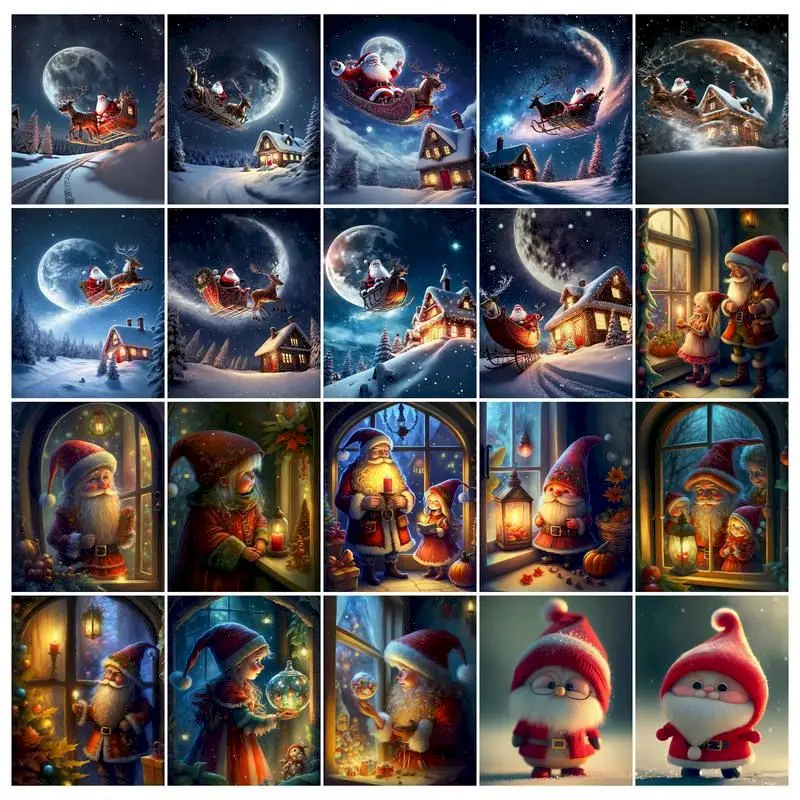 

CHENISTORYNO Christmas Painting by numbers Handpainted Canvas painting Santa Claus Paint by numbers For adults Home decor