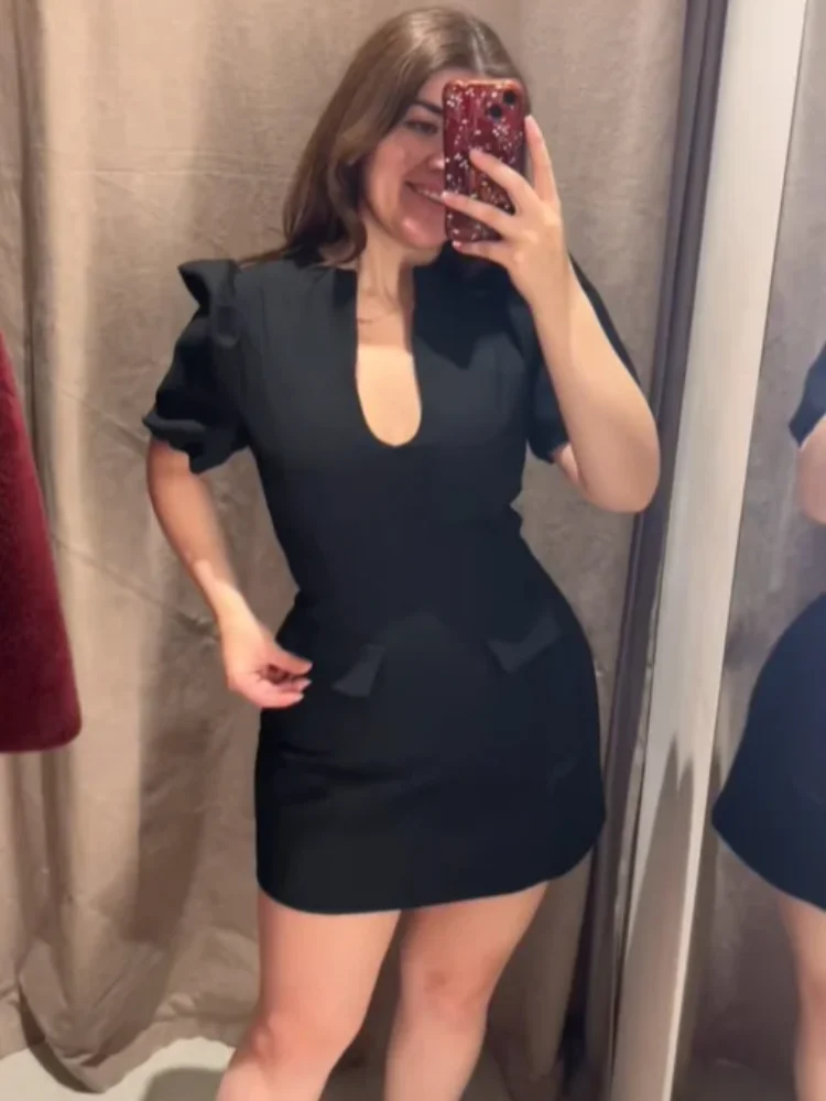 

Платье-пиджак А-силуэта с U-образным вырезом и рукавами-фонариками, женское, модное, с завышенной талией, облегающее, мини, 2026, новое, для деловых встреч