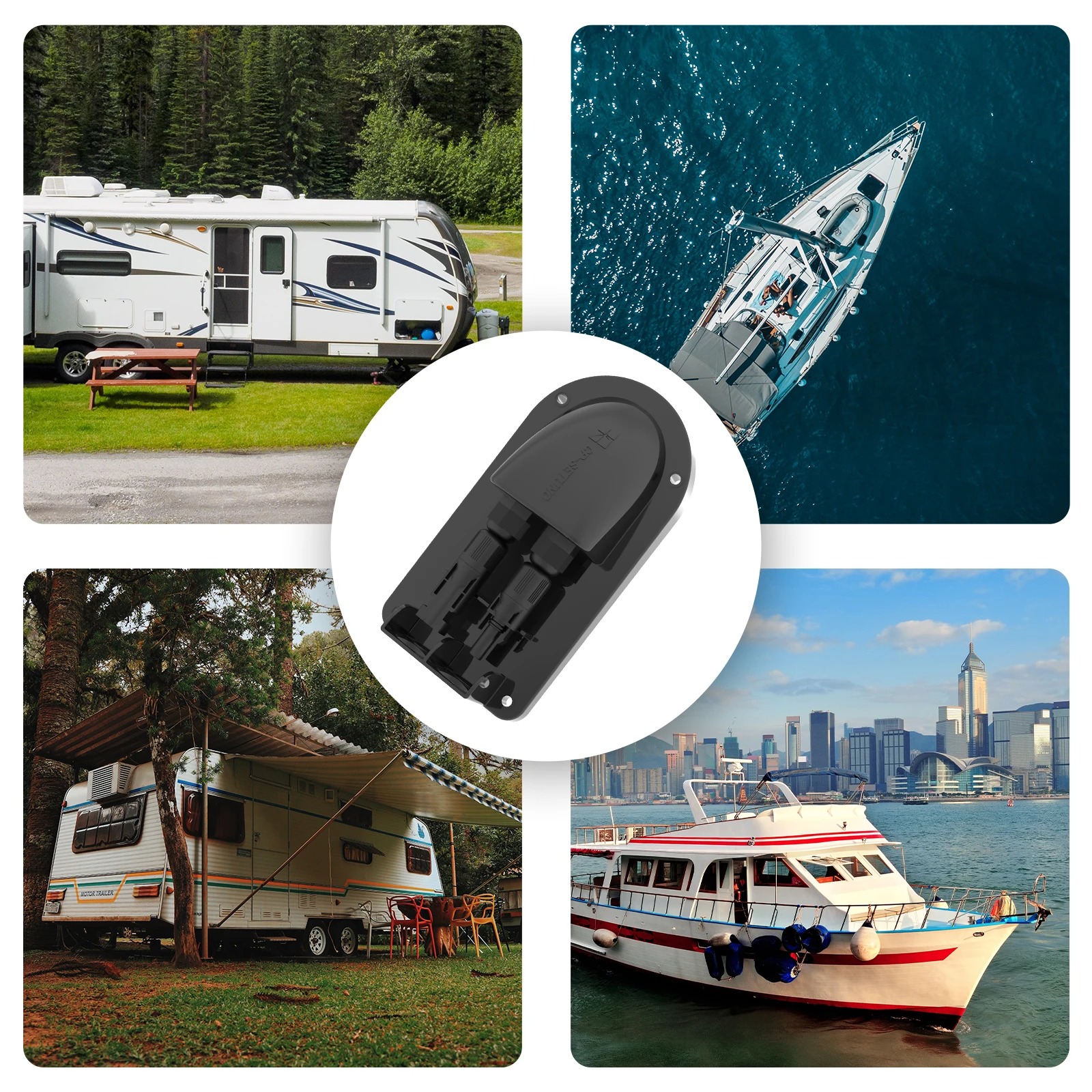 Solar Double Cable Entry Gland Box ABS Black Waterproof Dual Wire Connector Adapter Ideal for Marine, RV, Caravan, Boat