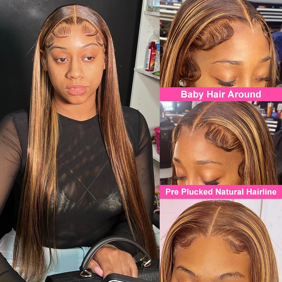 13x4 13x6 Hd Lace Frontal Wigs Straight Highlight Lace Front Human Hair 100% Brazilian Honey Blonde Brown Colored Wigs For Women