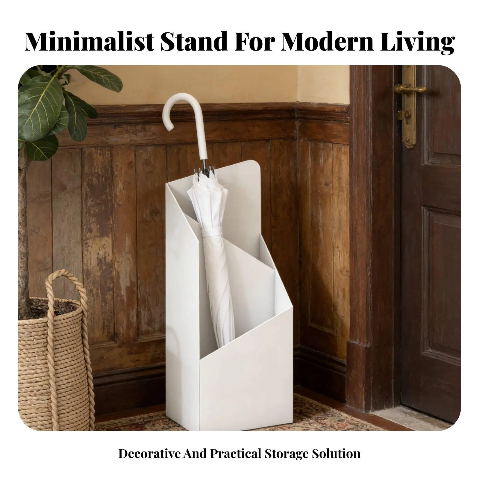 Rustic Iron Umbrella Stand Holder for Front Door Porch Sturdy Metal Floor Rack with Drainage Tray Storage Container