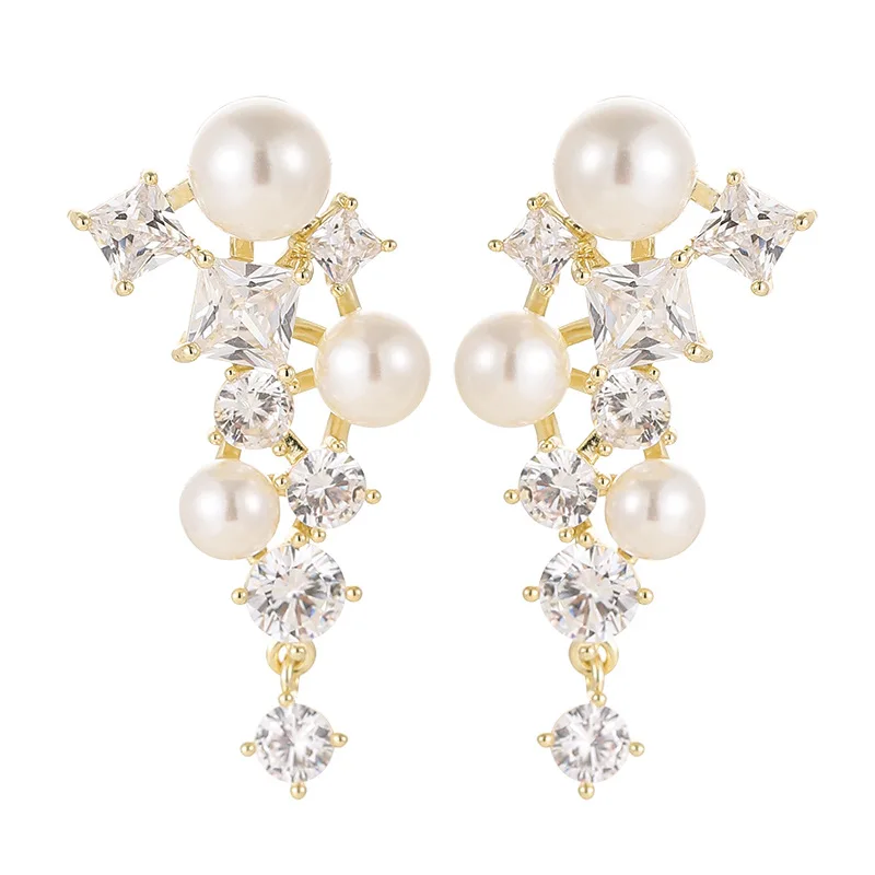 Super fashionable and exquisite Internet celebrity style full diamond zircon long pearl tassel earrings high-end luxury earrings 6