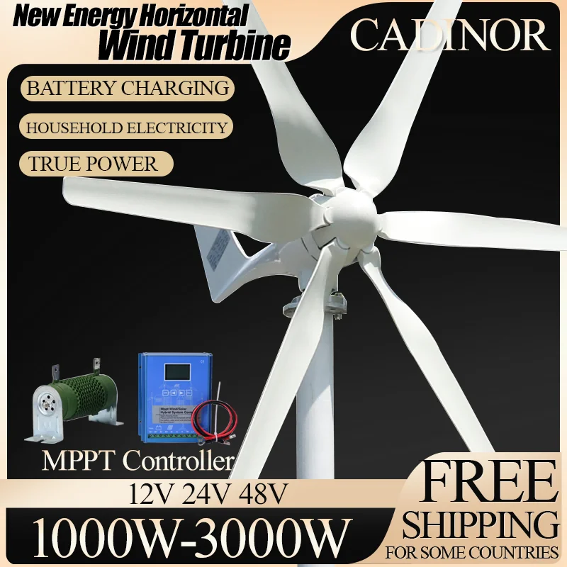 1000W-3000W 12V24V 48V Wind Power Generator 3Phase AC Small Wind Turbine for Home With MPPT Controller Europe Warehouse 6Blades