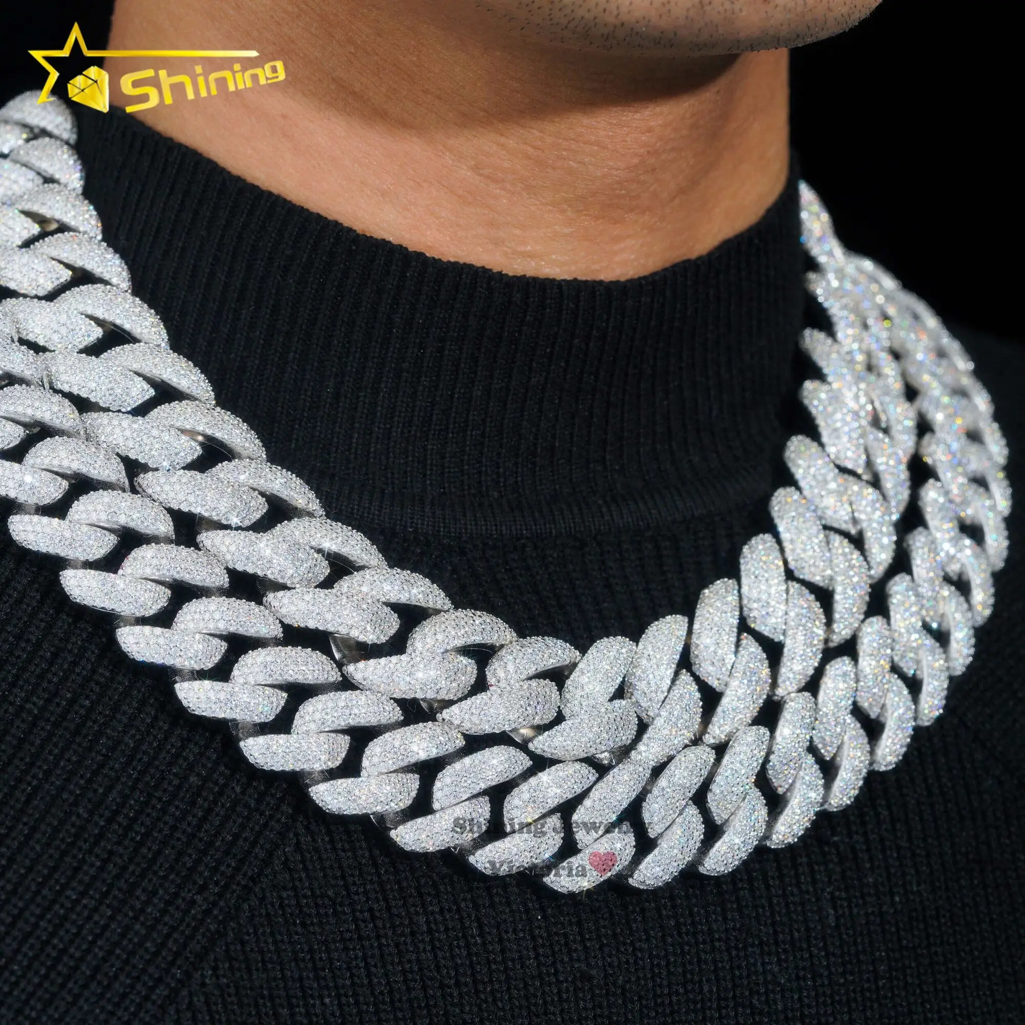 Selling 925 Solid Silver 20mm 23mm Heavy Cuban Chain Custom Hip Hop Iced Out Jewelry Vvs1 Moissanite Cuban Link Chain