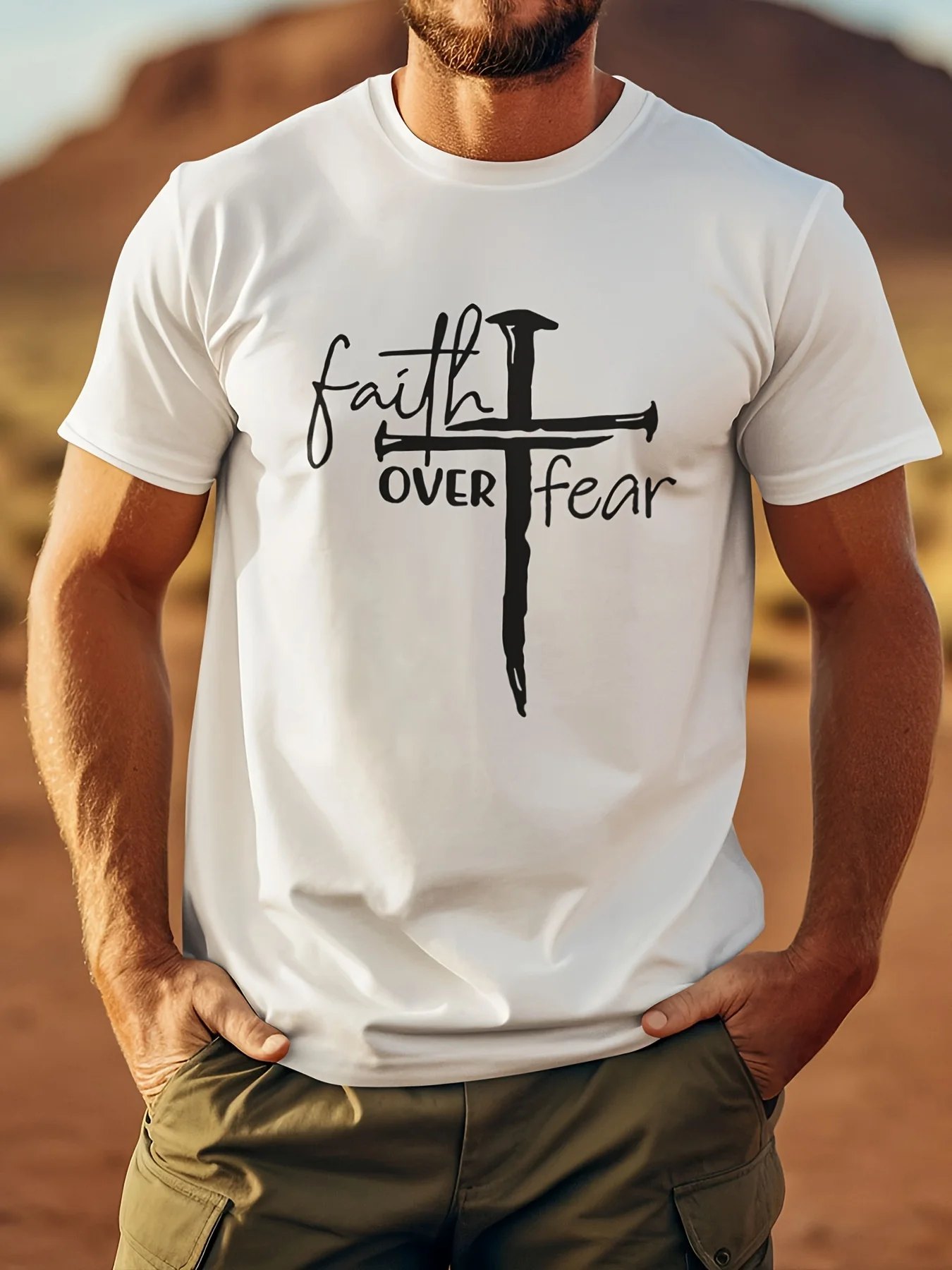 Men's Unisex Faith Over Fear Cotton T Shirt 2
