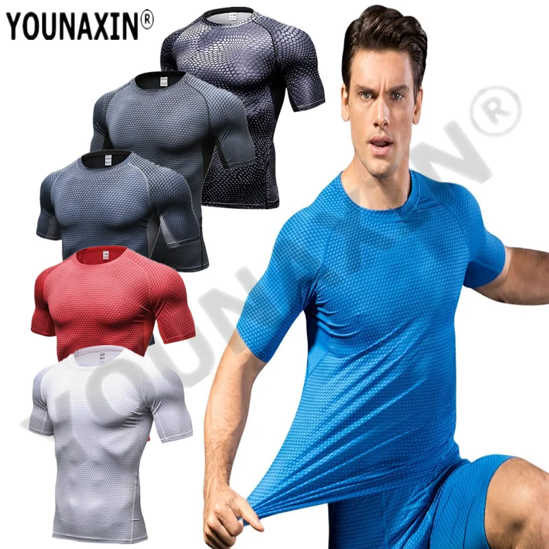 

Boy Running Sport Top Men Short Sleeves T Shirt Gym Exercise Tights Training Fitness Base Layer Workout Skinny Quick Dry Clothes