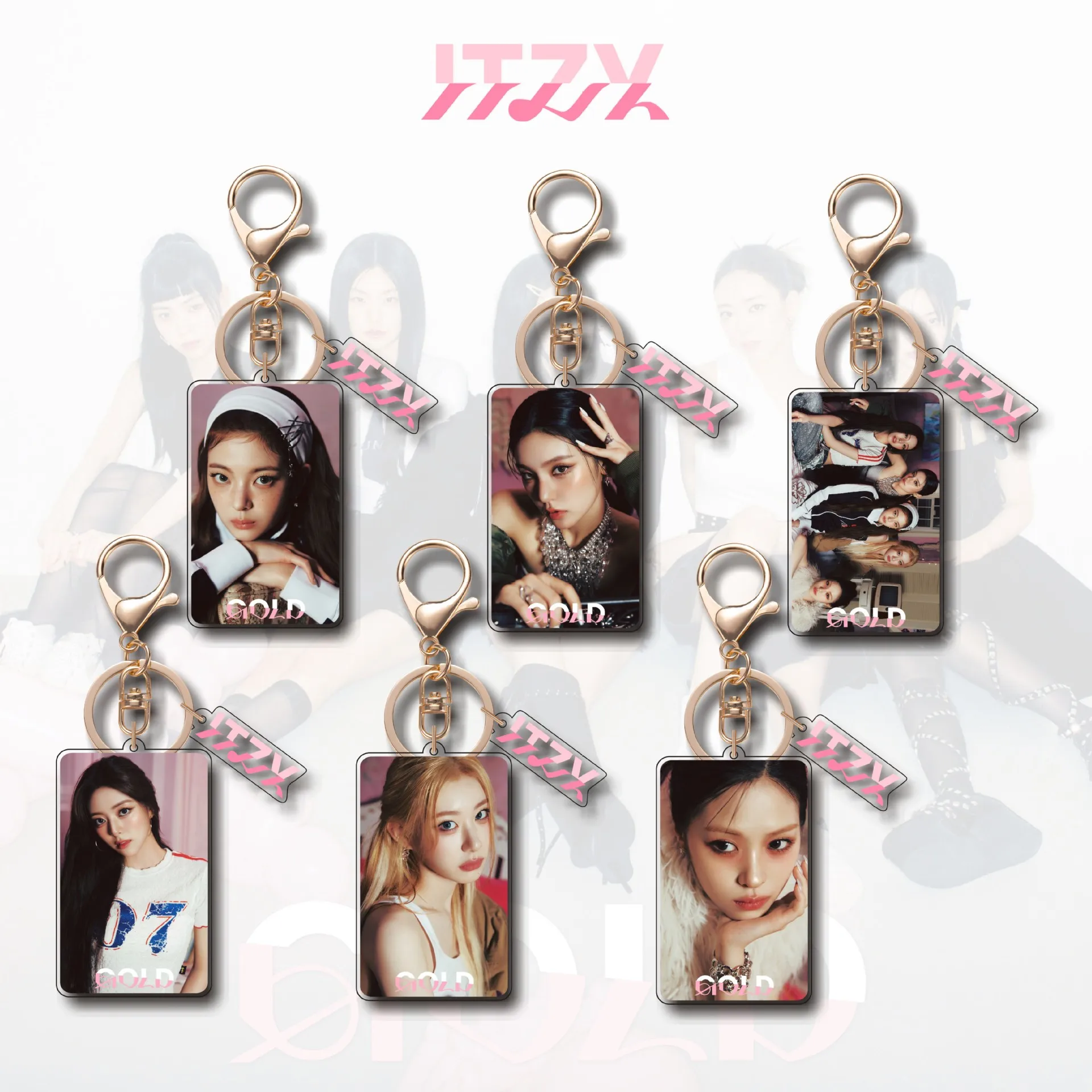 KPOP ITZY Album GOLD Keyring Fashion Figure Photo Acrylic Keychain Pendant YEJI RYUJIN CHAERYEONG YUNA Bag Accessories Fans Gift